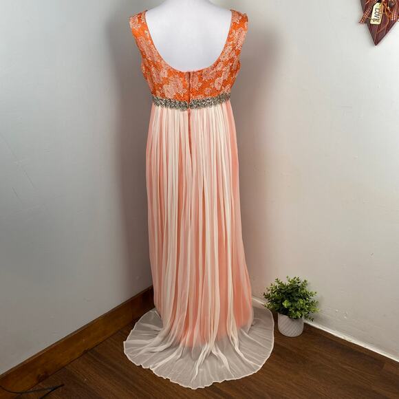 Vintage 60s Orange Empire Waist Sleeveless Chiffon Maxi Gown - Picture 6 of 12